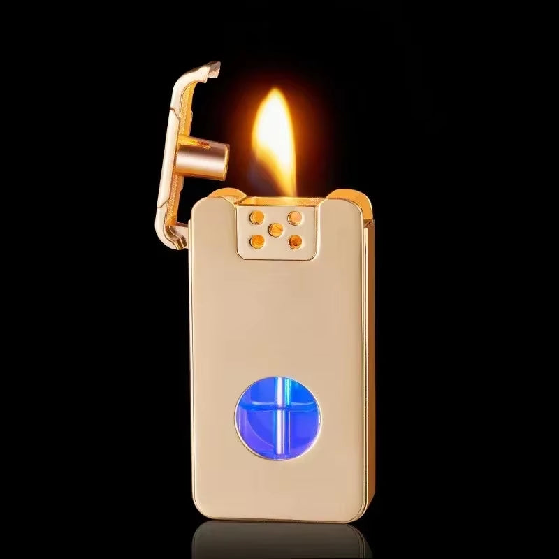 2024 Metal Intelligent Voice Controlled Kerosene Lighter Large Capacity Blue Light Transparent Oil Window Sensitive Arc Ignition