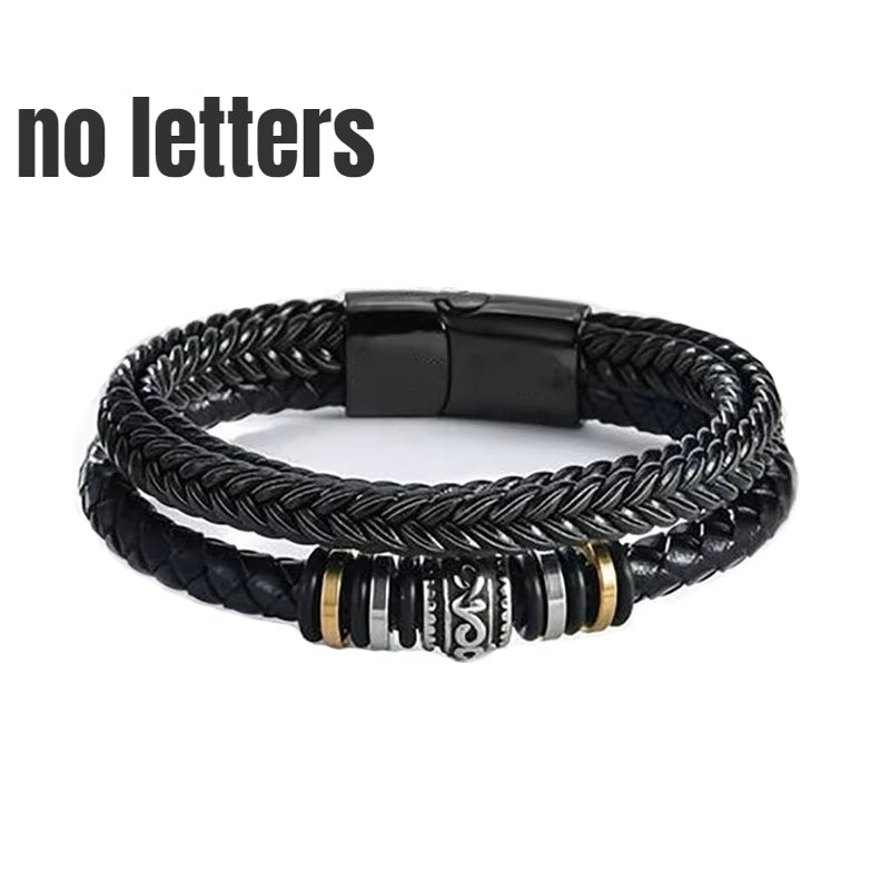 Braided Leather Bracelet to My Son 'Never Forget How Much I Love You' Braided Bracelets for Men Double Row Magnetic Closure