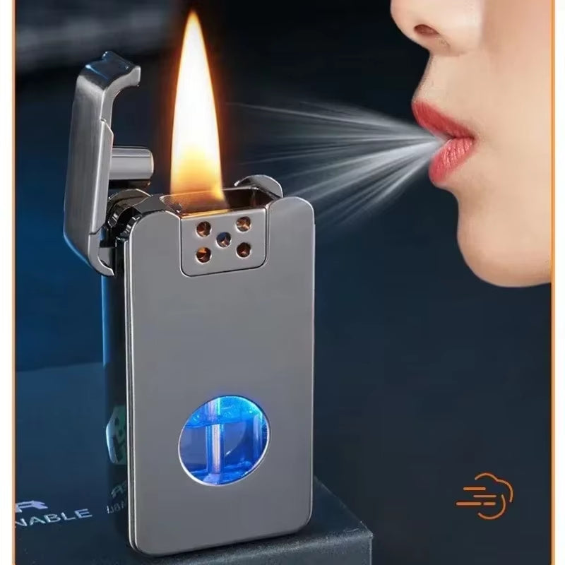 2024 Metal Intelligent Voice Controlled Kerosene Lighter Large Capacity Blue Light Transparent Oil Window Sensitive Arc Ignition