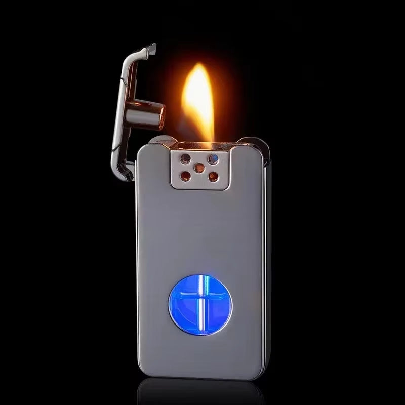 2024 Metal Intelligent Voice Controlled Kerosene Lighter Large Capacity Blue Light Transparent Oil Window Sensitive Arc Ignition