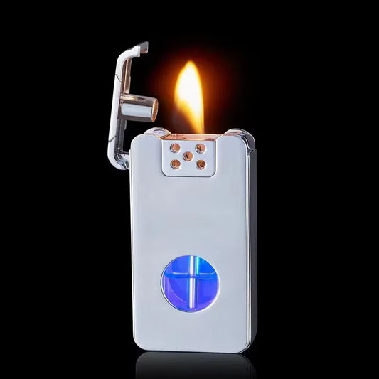 2024 Metal Intelligent Voice Controlled Kerosene Lighter Large Capacity Blue Light Transparent Oil Window Sensitive Arc Ignition