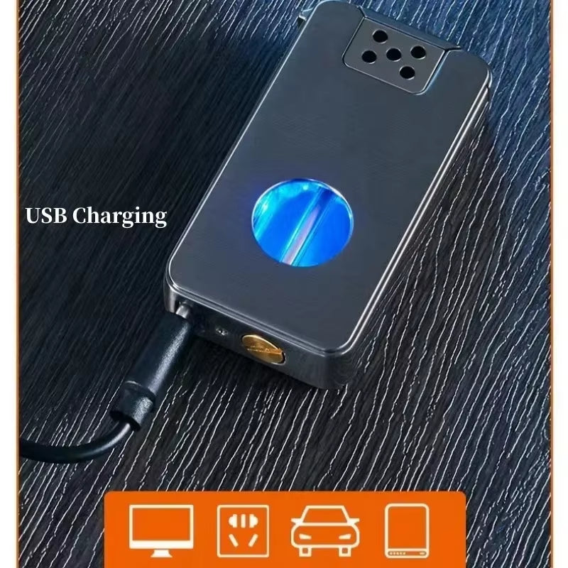 2024 Metal Intelligent Voice Controlled Kerosene Lighter Large Capacity Blue Light Transparent Oil Window Sensitive Arc Ignition