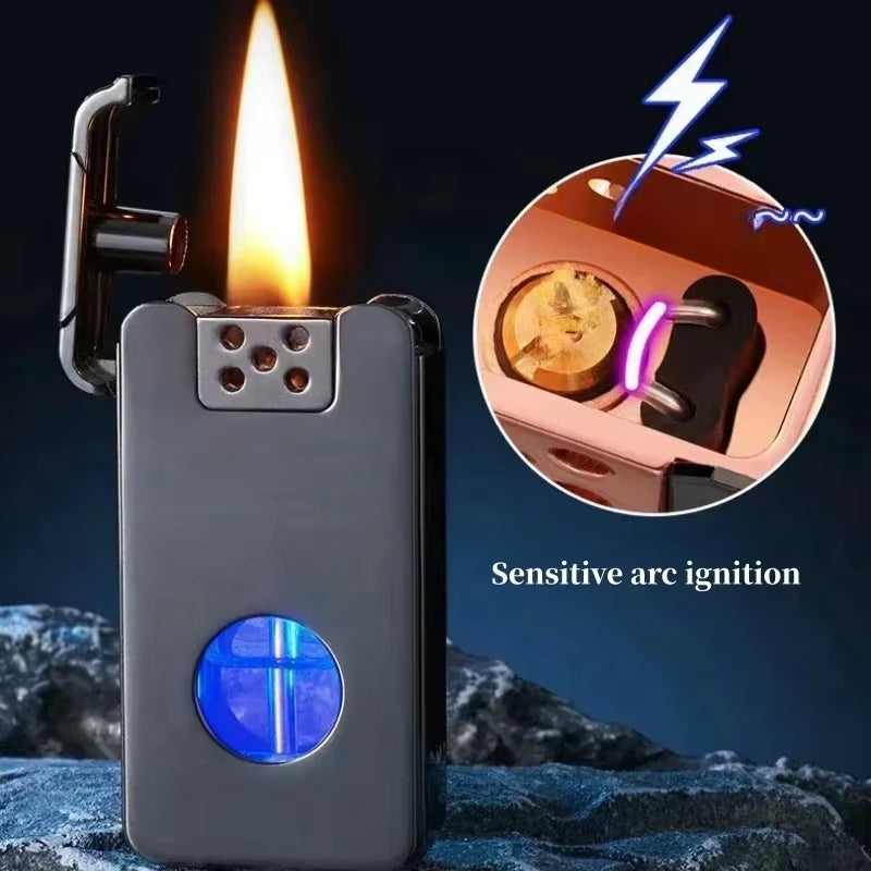 2024 Metal Intelligent Voice Controlled Kerosene Lighter Large Capacity Blue Light Transparent Oil Window Sensitive Arc Ignition