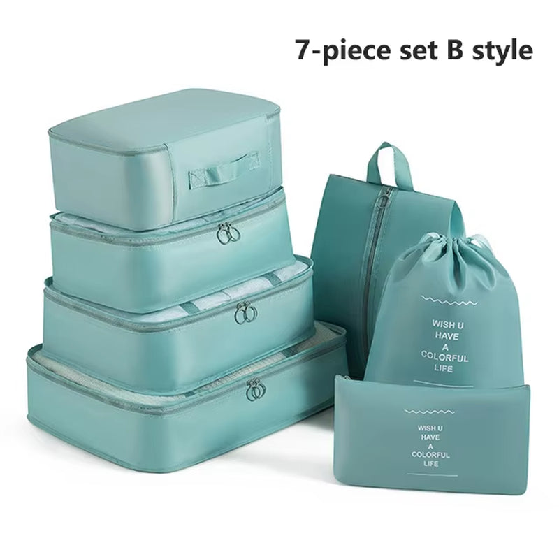 7Pcs Travel Organizer Storage Bags Wardrobe Cube Suitcase Packing Cubes Set Storages Luggage Clothes Shoe Pouch Folding